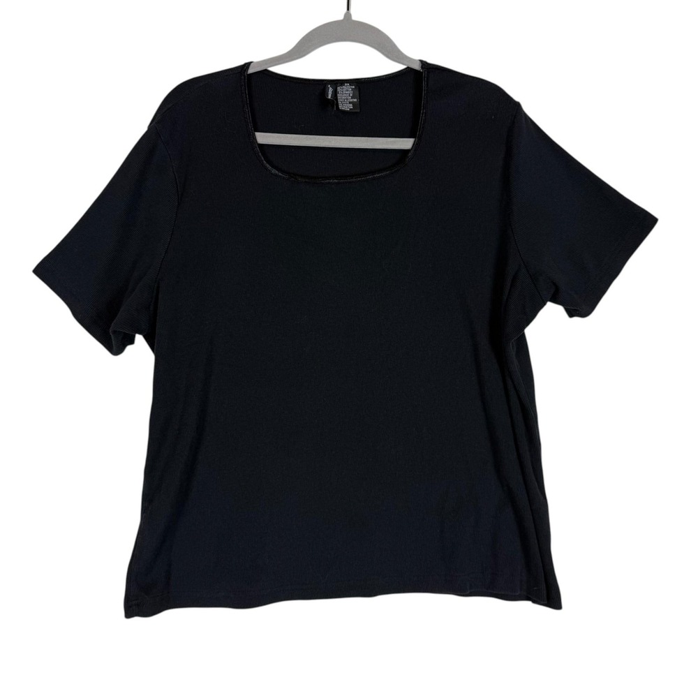 Jason Maxwell Shirt Womens 2X Black Square Neck Short Sleeve Stretch Knit Top
